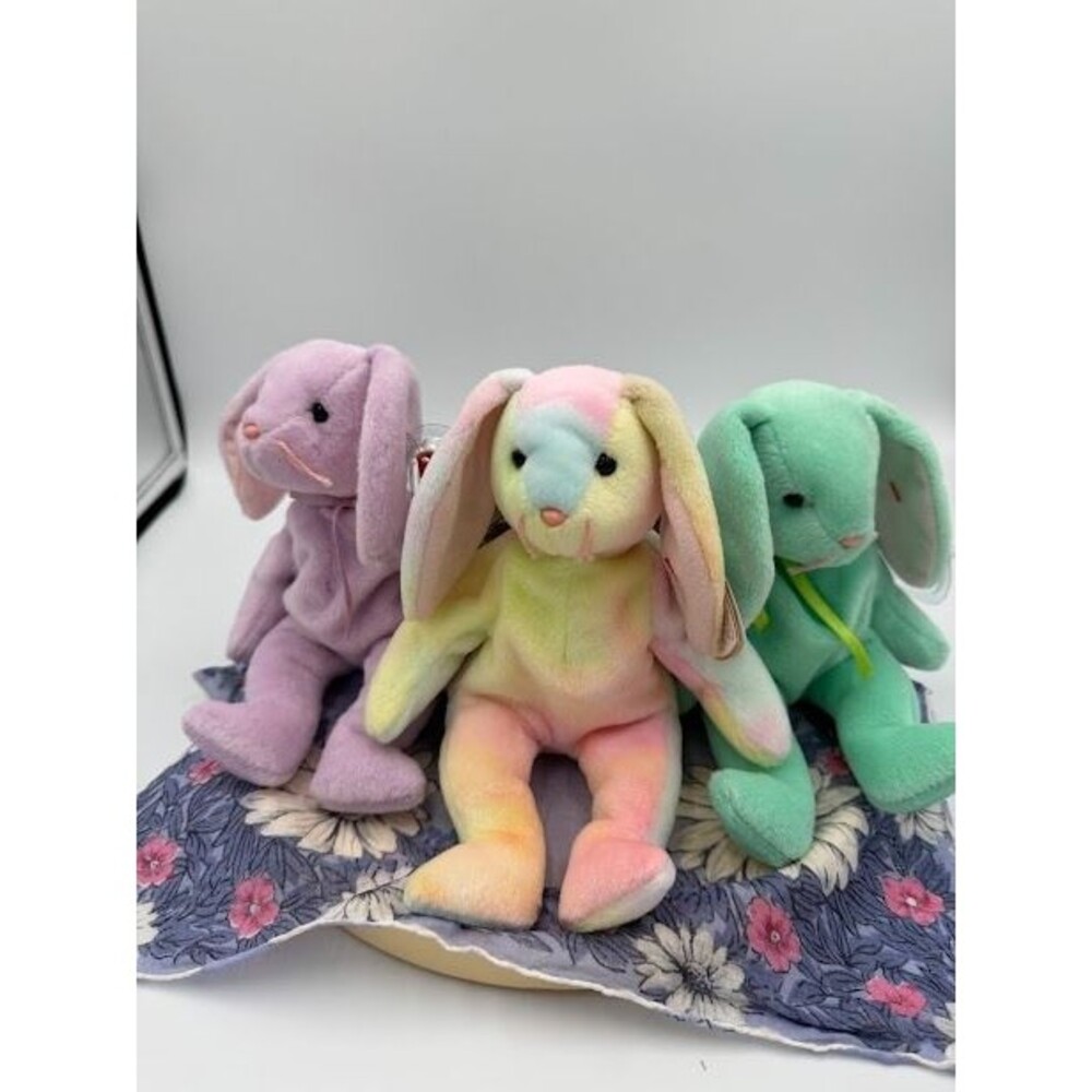 Ty Beanie Babies Hippity, Floppity & Hippie Bunnies, 96 Vintage, Easter Gift New